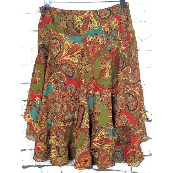 LAUREN RL Paisley Tiered Midi Skirt Boho Classic Feminine Cottage Flowy Size 6 - Picture 3 of 4